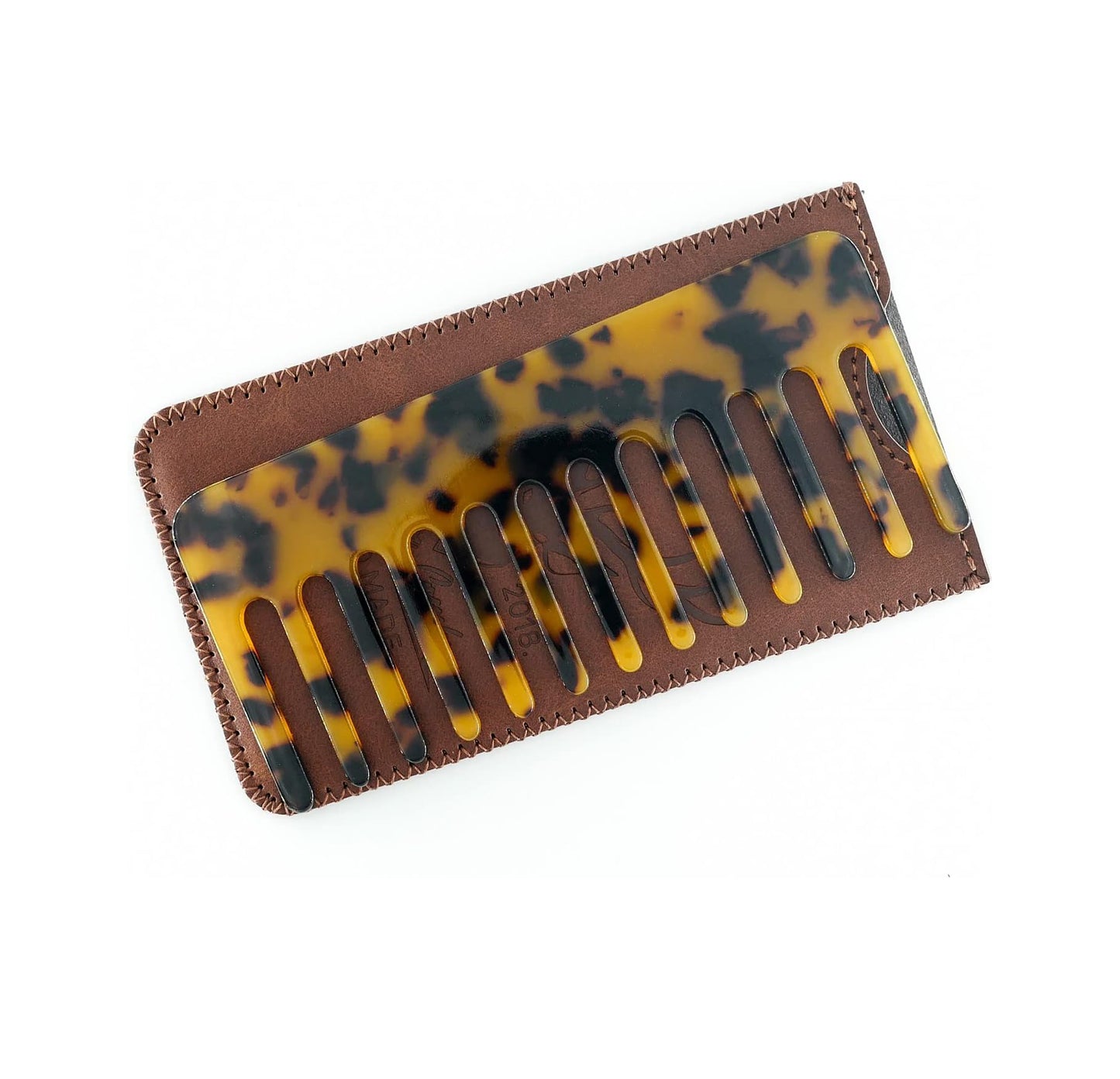 Wide Tooth Comb with Leather Case