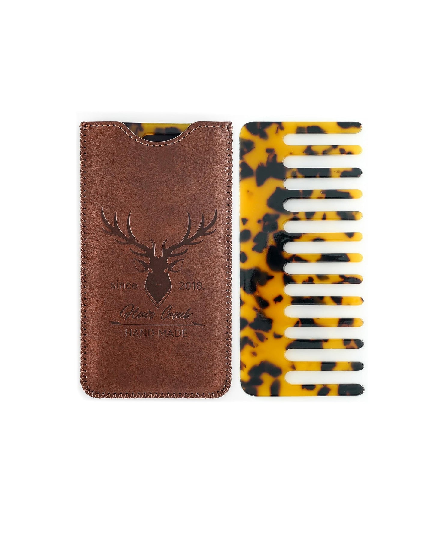 Wide Tooth Comb with Leather Case